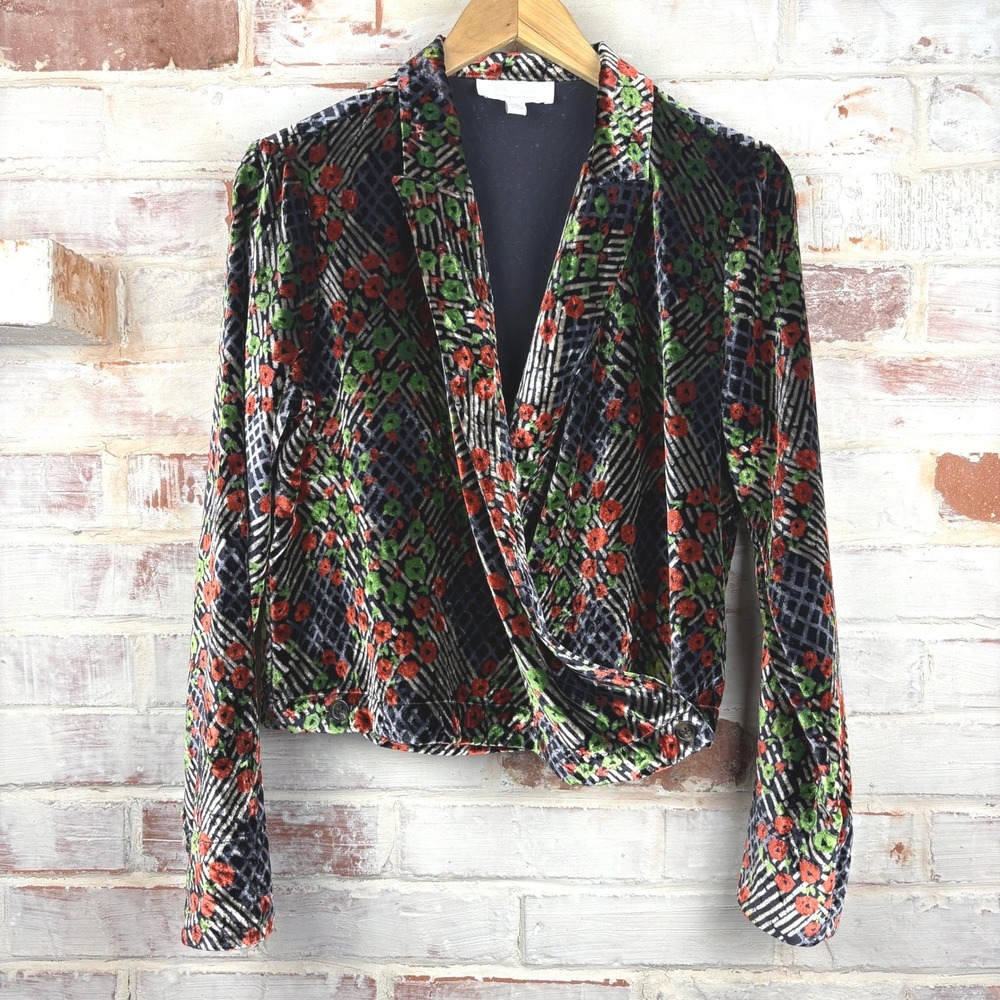 Anthropologie ett:twa Velvet Floral Plaid Blazer Jacket Dark Floral Maximalist 8